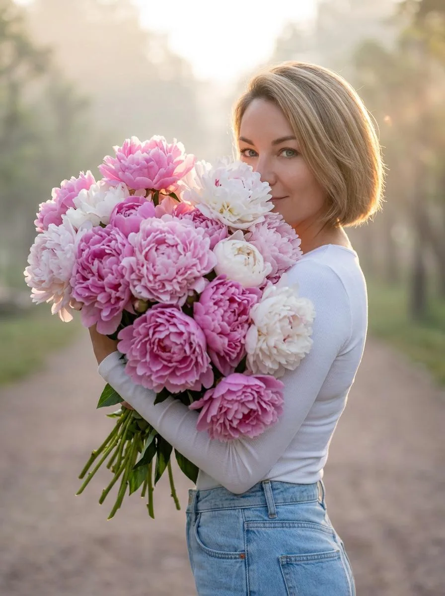 Photos with a Giant Peony Bouquet (2 Prompts)